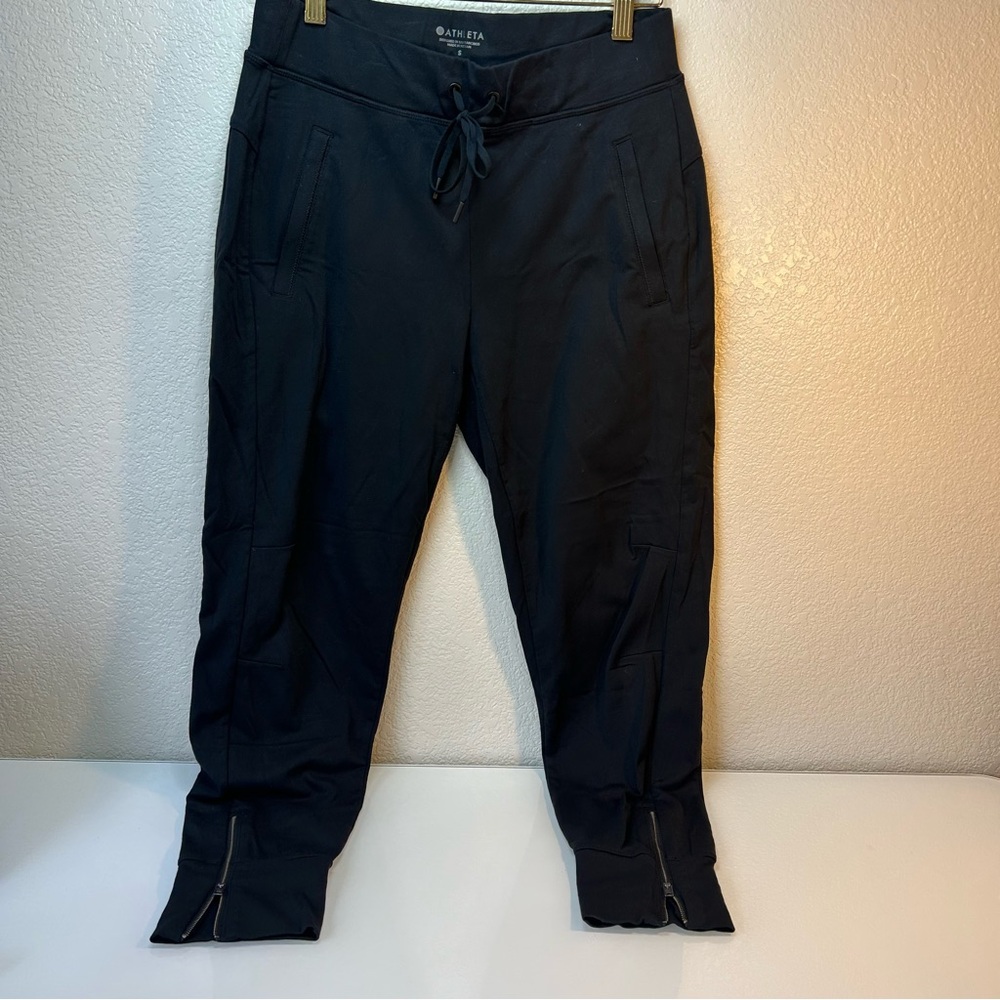 Athleta Metro Street Joggers Black Knit Elastic Waist Zippered Pockets Size S